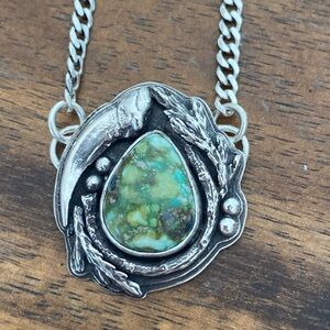 Sage wolf turquoise sterling silver pendant necklace
